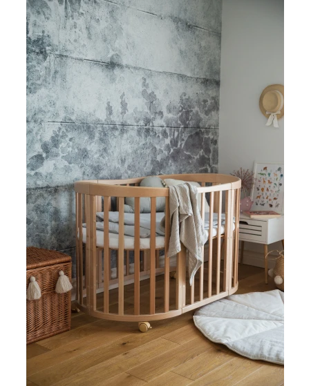 Ovales 7in1 Babybett mit Matratze - Natur | Waldin