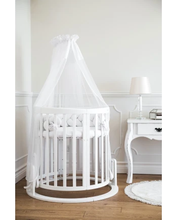 Ovales 7in1 Babybett mit Matratze - Weiß | Waldin®