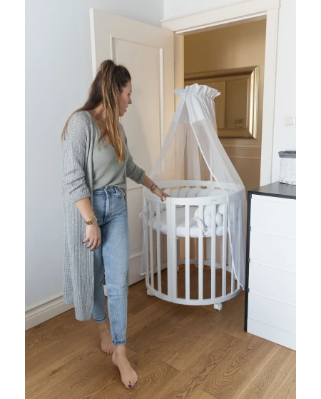 Ovales 7in1 Babybett mit Matratze - Weiß | Waldin®