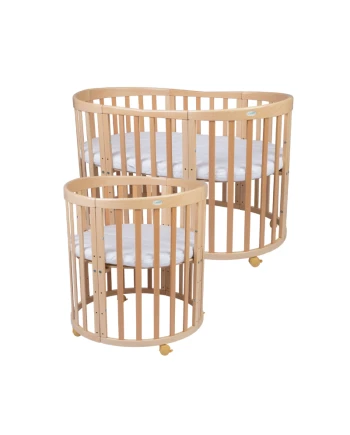 Ovales 7in1 Babybett mit Matratze - Natur | Waldin