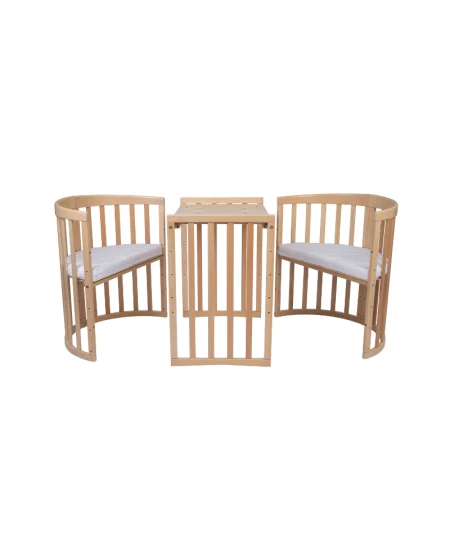 Ovales 7in1 Babybett mit Matratze - Natur | Waldin