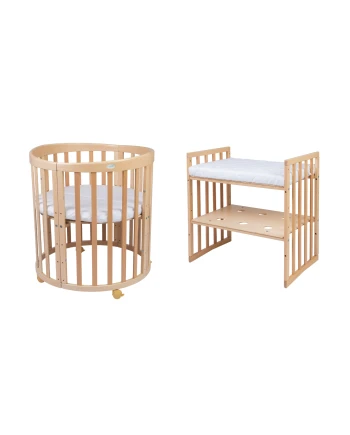Ovales 7in1 Babybett mit Matratze - Natur | Waldin