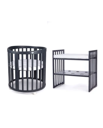 Ovales 7in1 Babybett mit Matratze -  Grafit