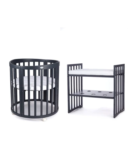 Ovales 7in1 Babybett mit Matratze -  Grafit | Waldin