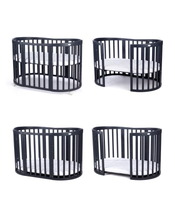 Ovales 7in1 Babybett mit Matratze -  Grafit