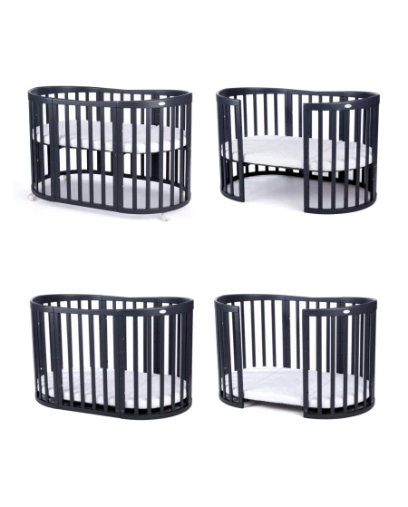 Ovales 7in1 Babybett mit Matratze -  Grafit | Waldin