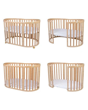 Ovales 7in1 Babybett mit Matratze - Natur | Waldin