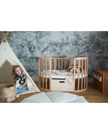 Ovales 7in1 Babybett mit Matratze - Natur | Waldin