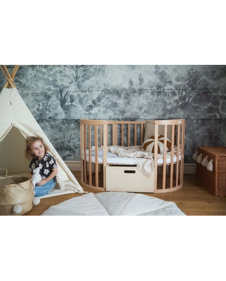 Ovales 7in1 Babybett mit Matratze - Natur | Waldin