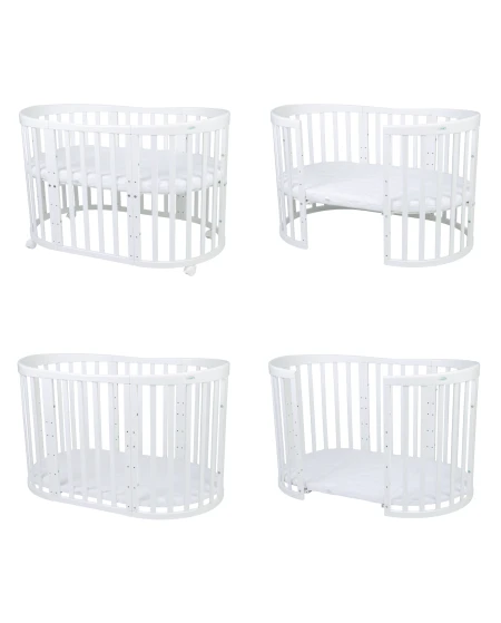 Ovales 7in1 Babybett mit Matratze - Weiß | Waldin®