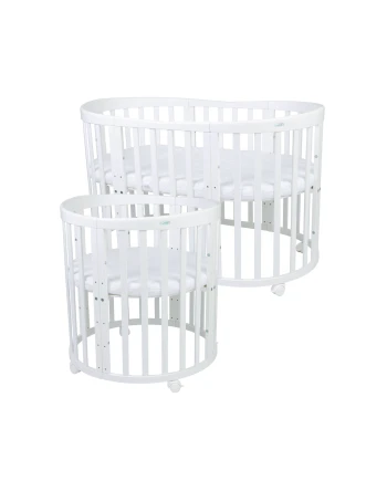 Ovales 7in1 Babybett mit Matratze - Weiß | Waldin®