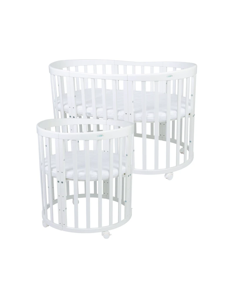 Ovales 7in1 Babybett mit Matratze - Weiß | Waldin® Ovales 7in1 Babybett mit Matratze - Weiß | Waldin®