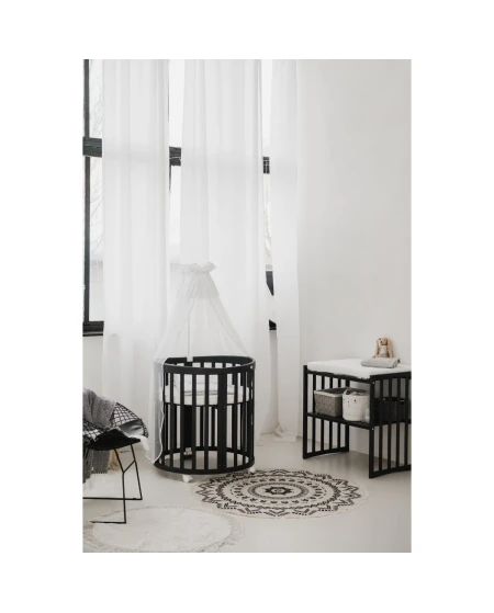 Ovales 7in1 Babybett mit Matratze -  Grafit | Waldin