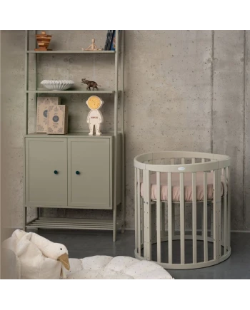 Ovales 7in1 Babybett mit Matratze - Olivgrün