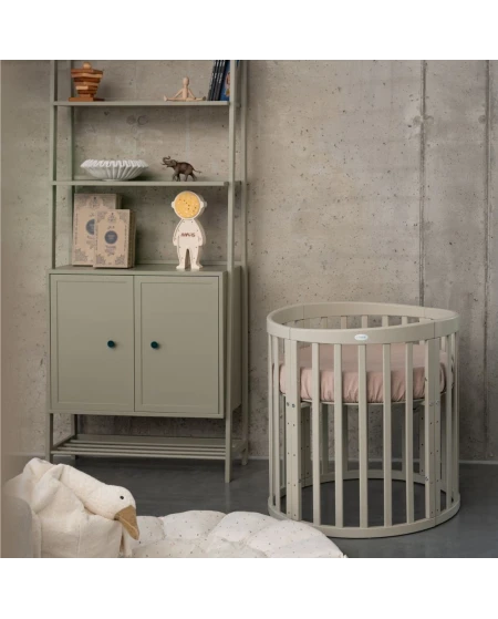 Ovales 7in1 Babybett mit Matratze - Olivgrün