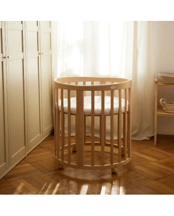 Ovales 7in1 Babybett mit Matratze - Natur | Waldin