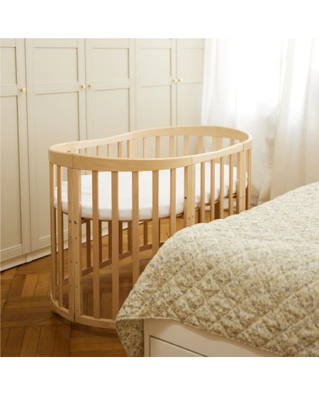 Ovales 7in1 Babybett mit Matratze - Natur | Waldin