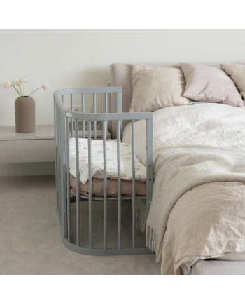 5in1 Babybett mit Matratze und Wiege - grau | Waldin