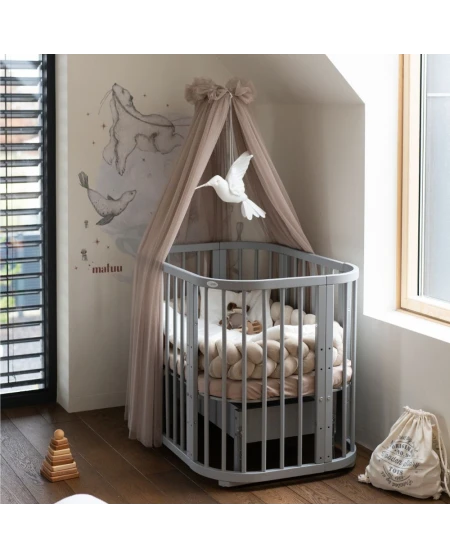 5in1 Babybett mit Matratze und Wiege - grau | Waldin