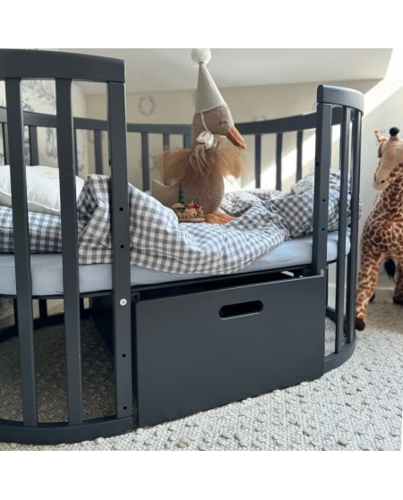 Ovales 7in1 Babybett mit Matratze -  Grafit | Waldin