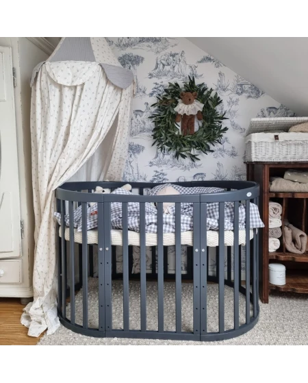 Ovales 7in1 Babybett mit Matratze -  Grafit | Waldin