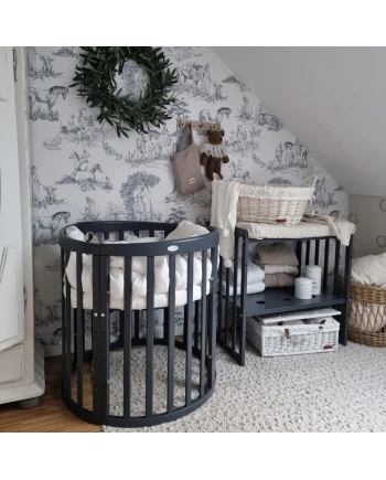 Ovales 7in1 Babybett mit Matratze -  Grafit | Waldin