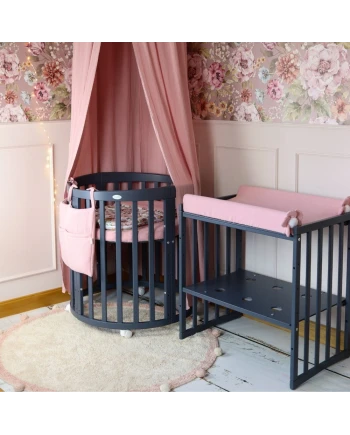 Ovales 7in1 Babybett mit Matratze -  Grafit