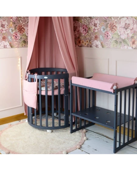 Ovales 7in1 Babybett mit Matratze -  Grafit | Waldin