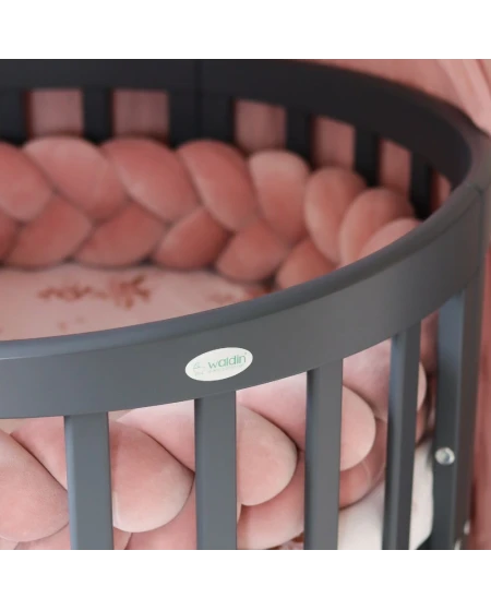 Ovales 7in1 Babybett mit Matratze -  Grafit | Waldin