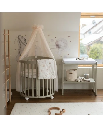 Ovales 7in1 Babybett mit Matratze - Olivgrün