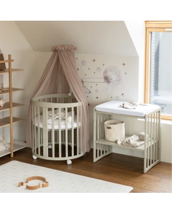 Ovales 7in1 Babybett mit Matratze -  Olivgrün