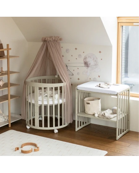 Ovales 7in1 Babybett mit Matratze - Olivgrün
