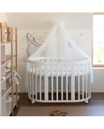 Ovales 7in1 Babybett mit Matratze - Weiß | Waldin®
