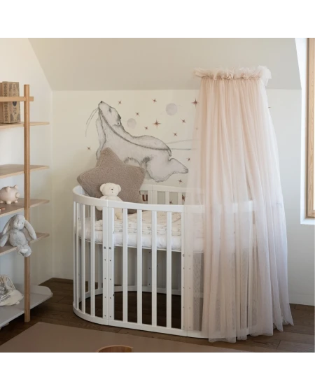 Ovales 7in1 Babybett mit Matratze - Weiß | Waldin®