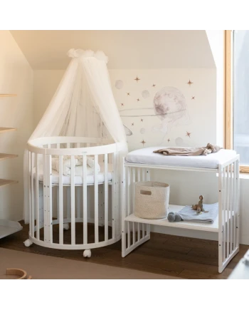 Ovales 7in1 Babybett mit Matratze - Weiß | Waldin®