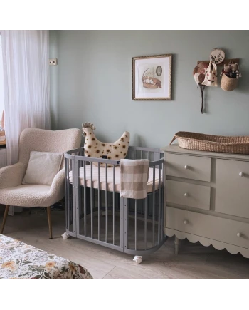 5in1 Babybett mit Matratze und Wiege - grau | Waldin