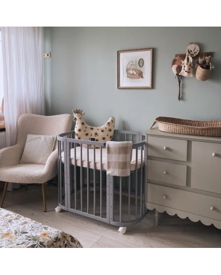 5in1 Babybett mit Matratze und Wiege - grau | Waldin