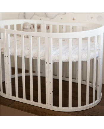 Ovales 7in1 Babybett mit Matratze - Weiß | Waldin®