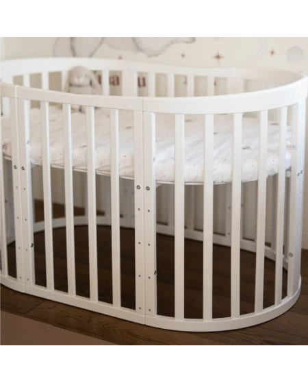 Ovales 7in1 Babybett mit Matratze - Weiß | Waldin®