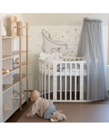 Ovales 7in1 Babybett mit Matratze - Weiß | Waldin®