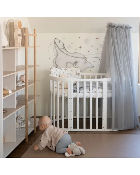 Ovales 7in1 Babybett mit Matratze - Weiß | Waldin®