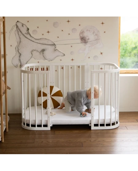 7in1 Babybett mit Matratze Weiß | Waldin