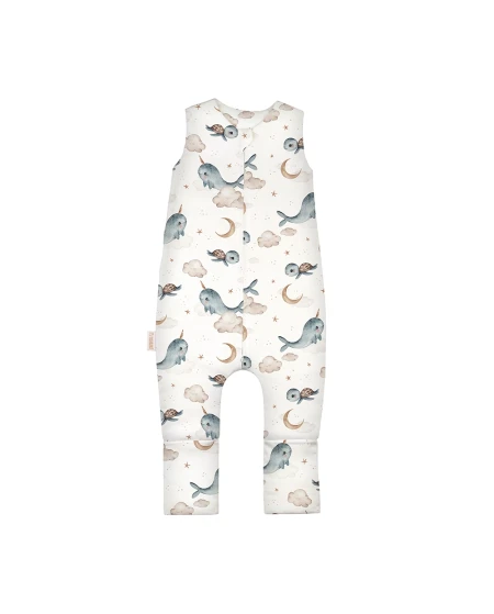 Baumwoll-Schlafsack mit Beinen Wale Weiß 1-2 Jahre | Waldin